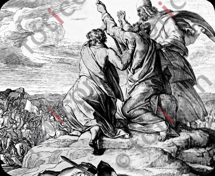 Moses betet während der Schlacht gegen die Amalekiter | Moses prays during the battle against the Amalekites (foticon-simon-045-sw-050.jpg)
